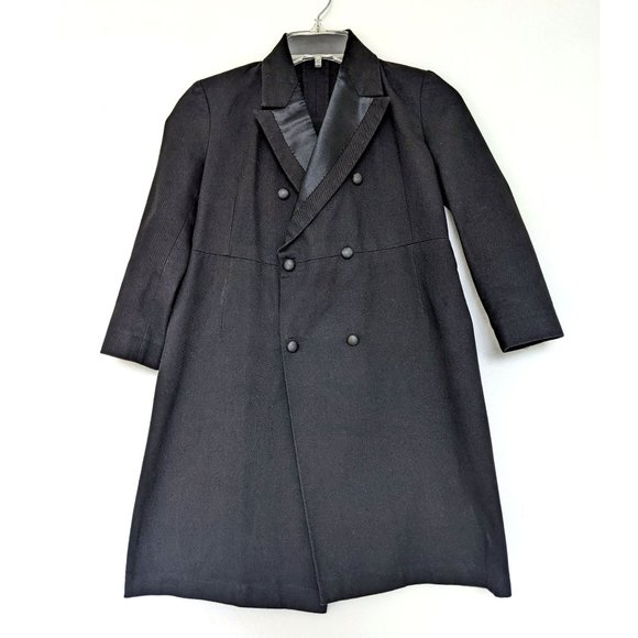 Hand Crafted Other - Handmade Black Satin Notch Lapel Kids Long Trench Coat